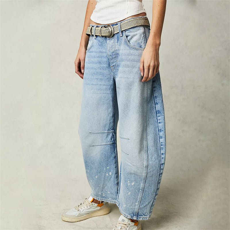 Women's High-Rise Barrel-Leg Acid-Wash Wide-Fit Jeans