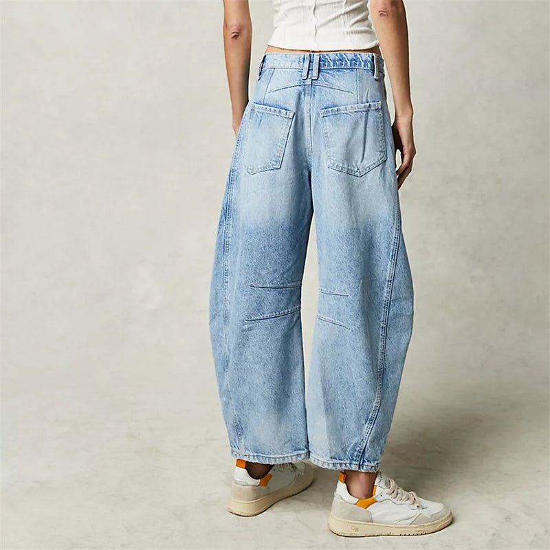 Women's High-Rise Barrel-Leg Acid-Wash Wide-Fit Jeans