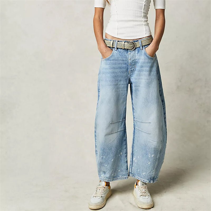 Women's High-Rise Barrel-Leg Acid-Wash Wide-Fit Jeans