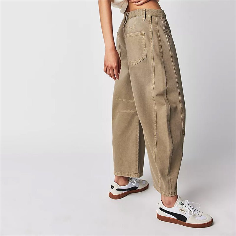 Women's High-Rise Barrel-Leg Acid-Wash Wide-Fit Jeans