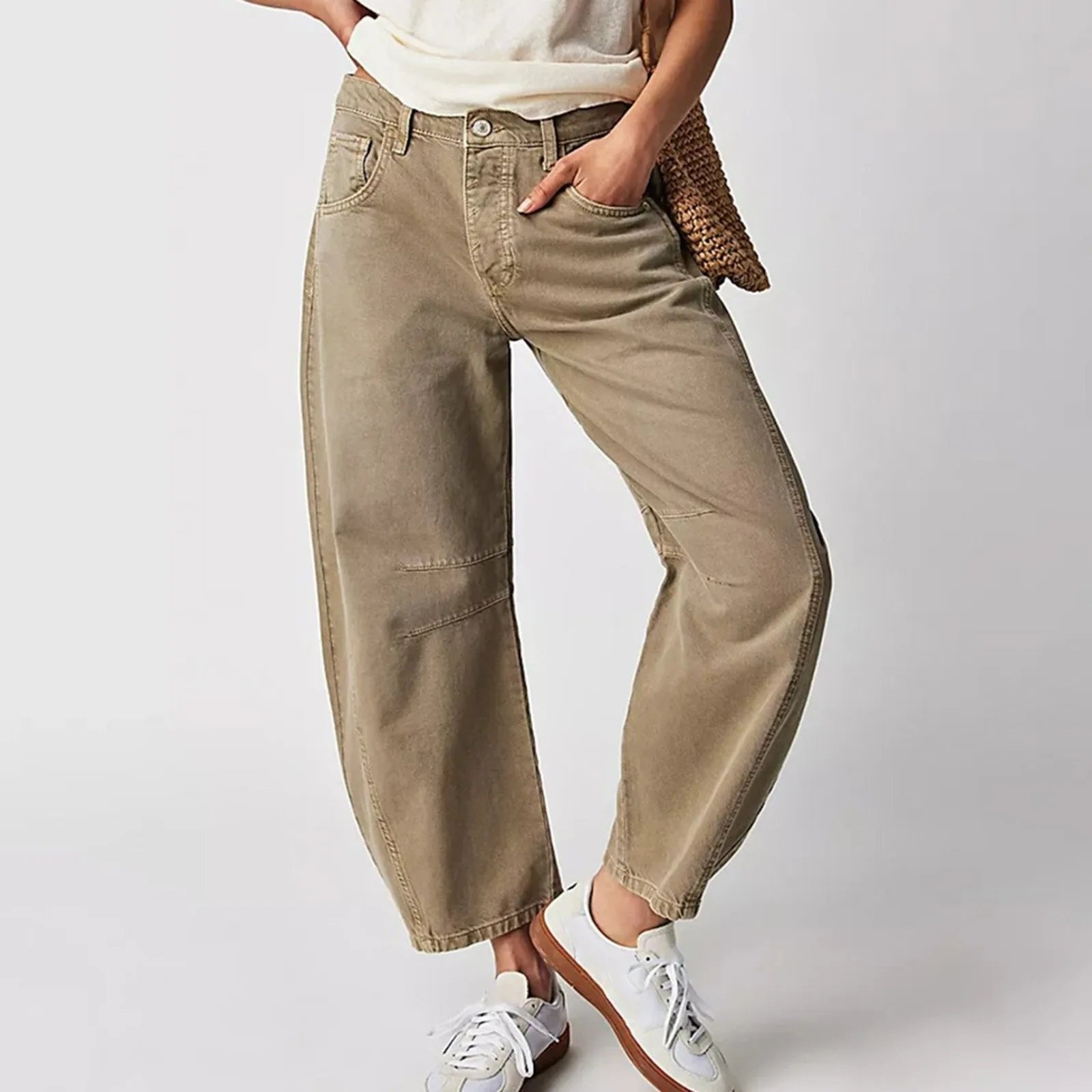 Women's High-Rise Barrel-Leg Acid-Wash Wide-Fit Jeans