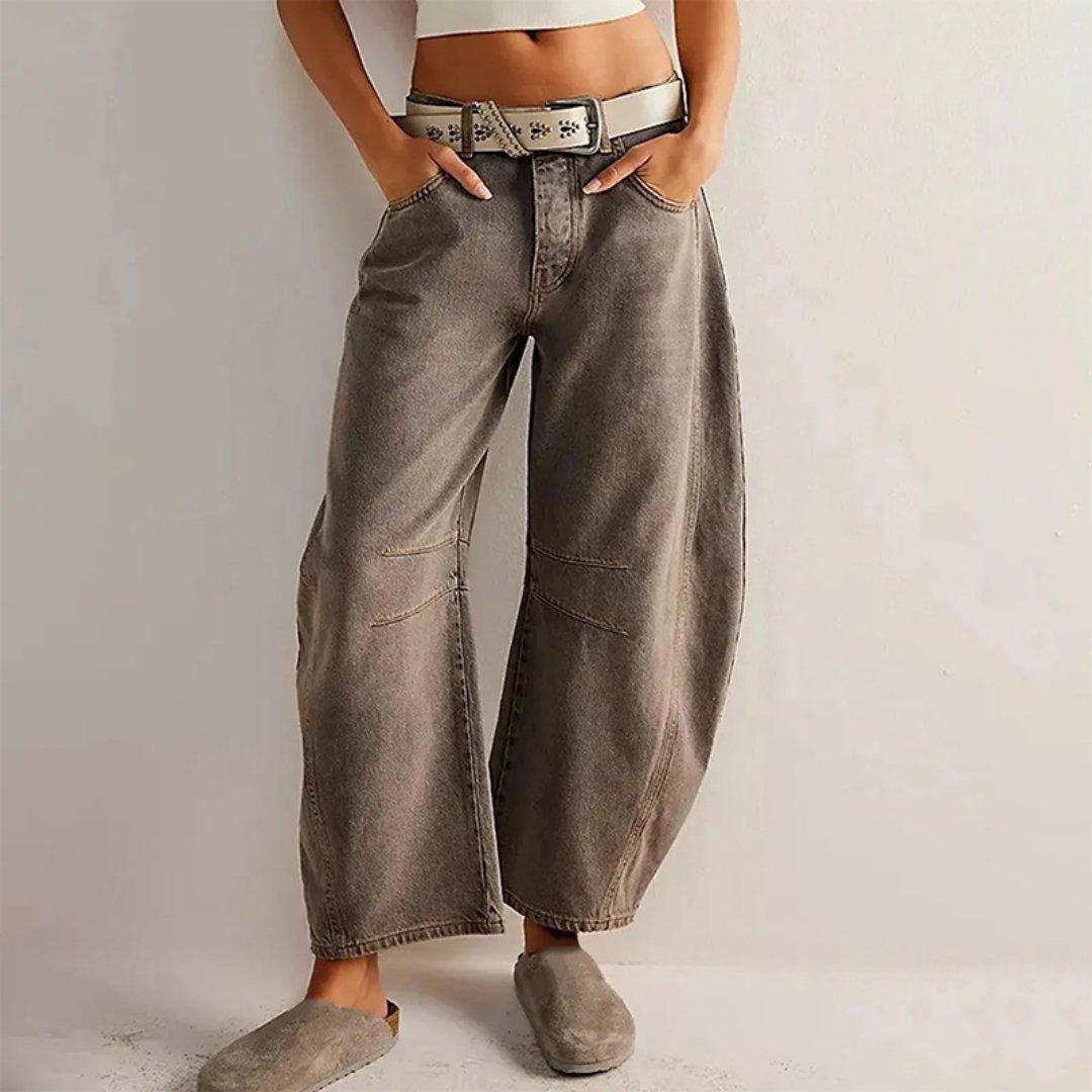 Women's High-Rise Barrel-Leg Acid-Wash Wide-Fit Jeans - Dark Gray