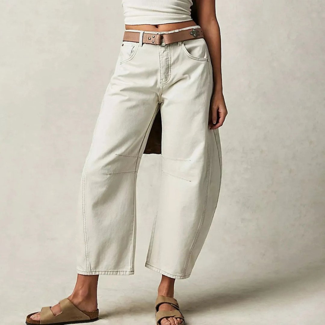 Women's High-Rise Barrel-Leg Acid-Wash Wide-Fit Jeans - White