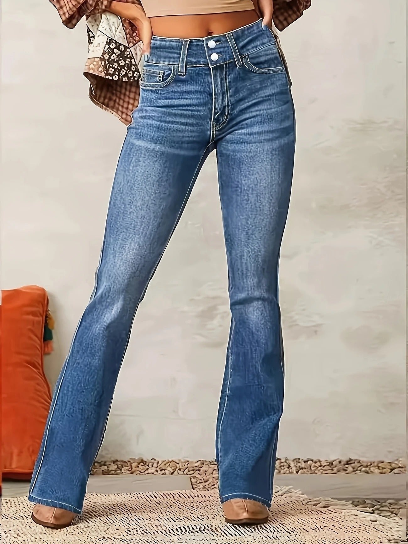 Women's High-Waist Sculpted Flare Jeans Full Length Denim