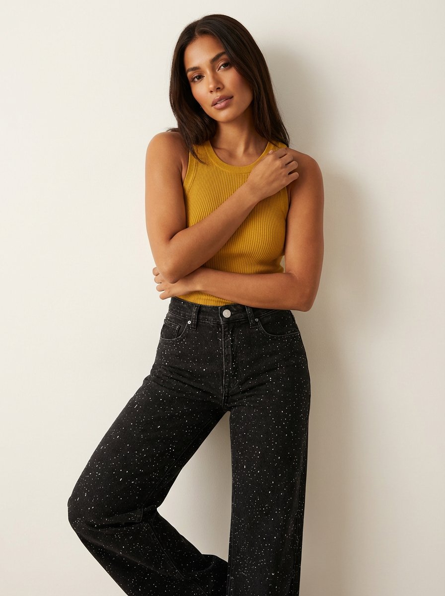 Women's High-Waist Straight-Leg Glitter Denim Jeans