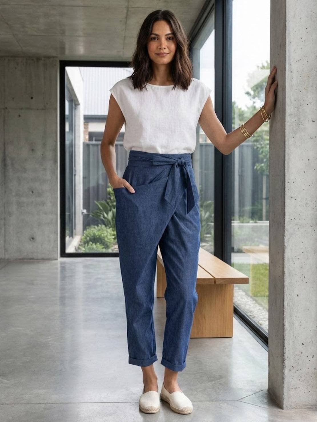 Women's High-Waist Wrap-Front Cropped Tapered Trousers