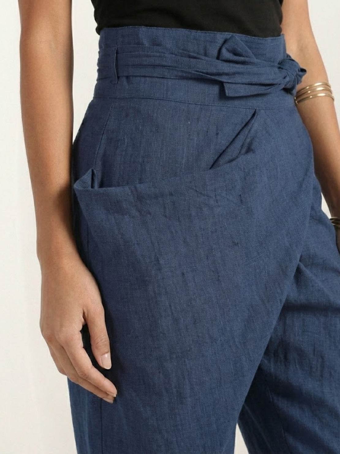 Women's High-Waist Wrap-Front Cropped Tapered Trousers