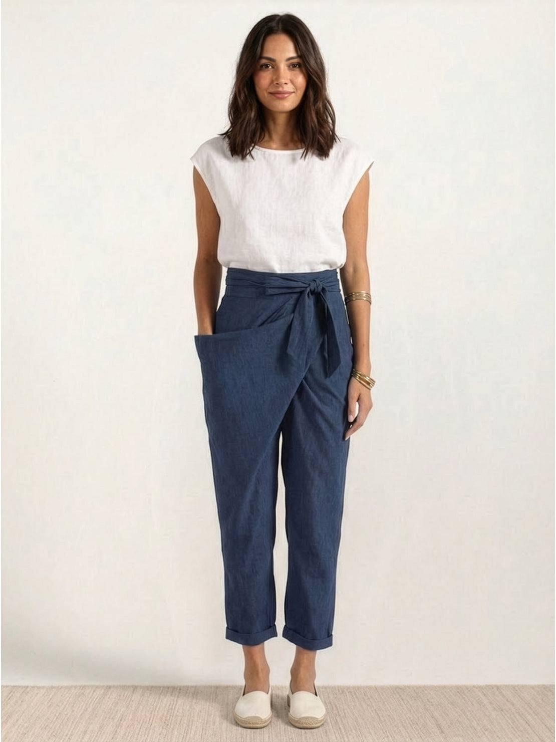 Women's High-Waist Wrap-Front Cropped Tapered Trousers