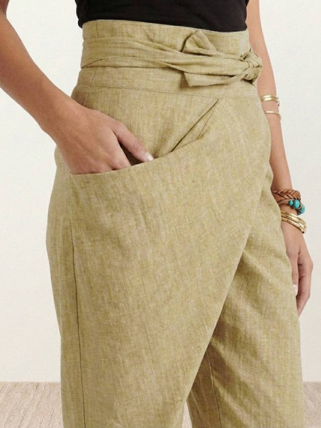 Women's High-Waist Wrap-Front Cropped Tapered Trousers