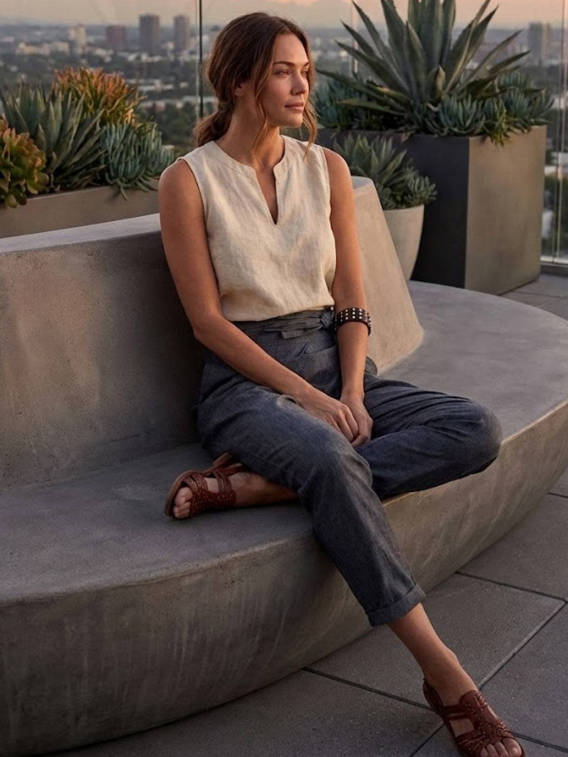 Women's High-Waist Wrap-Front Cropped Tapered Trousers