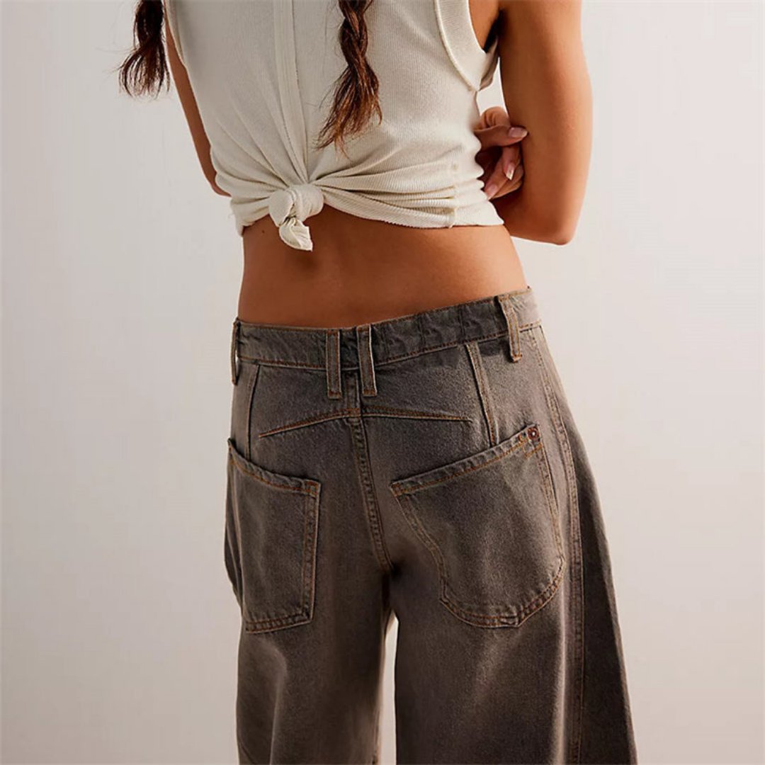 Women's Mid-Rise Cropped Barrel-Leg Wide-Fit Denim Jeans