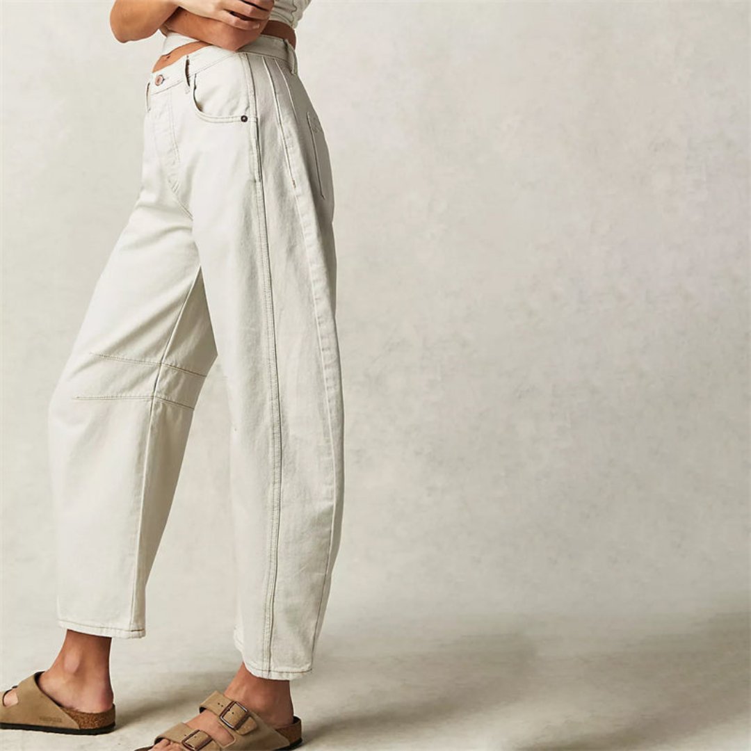 Women's Mid-Rise Cropped Barrel-Leg Wide-Fit Denim Jeans