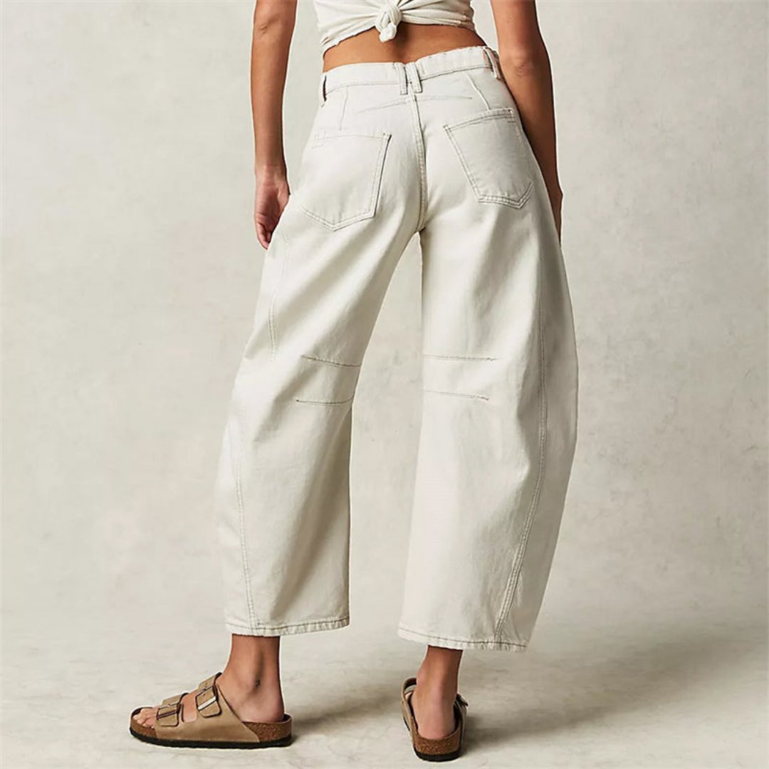 Women's Mid-Rise Cropped Barrel-Leg Wide-Fit Denim Jeans
