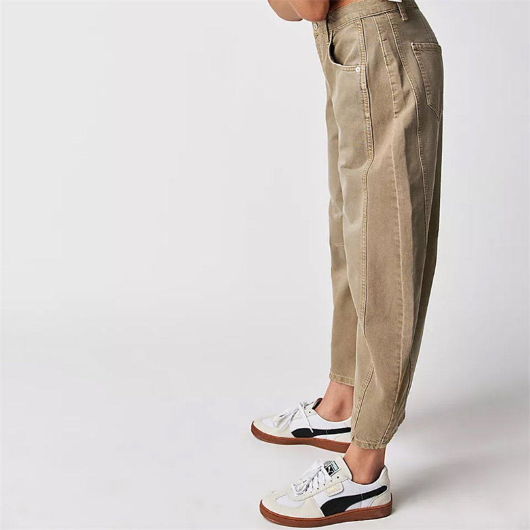 Women's Mid-Rise Cropped Barrel-Leg Wide-Fit Denim Jeans