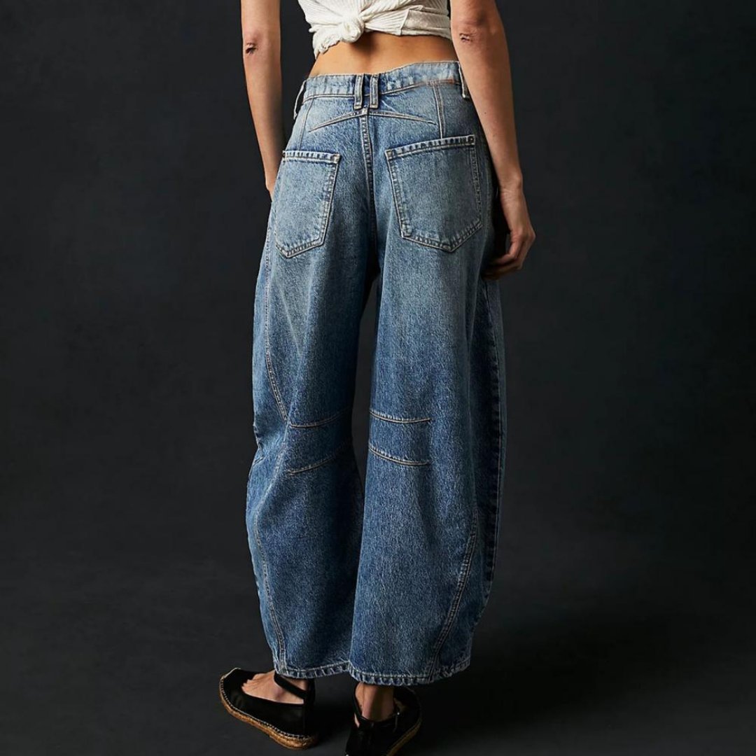 Women's Mid-Rise Cropped Barrel-Leg Wide-Fit Denim Jeans