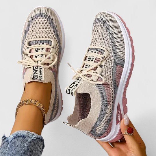 Women's Orthopedic Arch-Support Breathable Mesh Lace-Up Trainers - Khaki