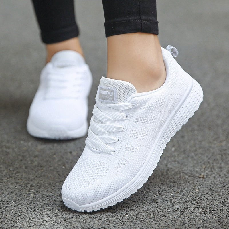 Women's Orthopedic Arch-Support Breathable Mesh Lace-Up Trainers - White