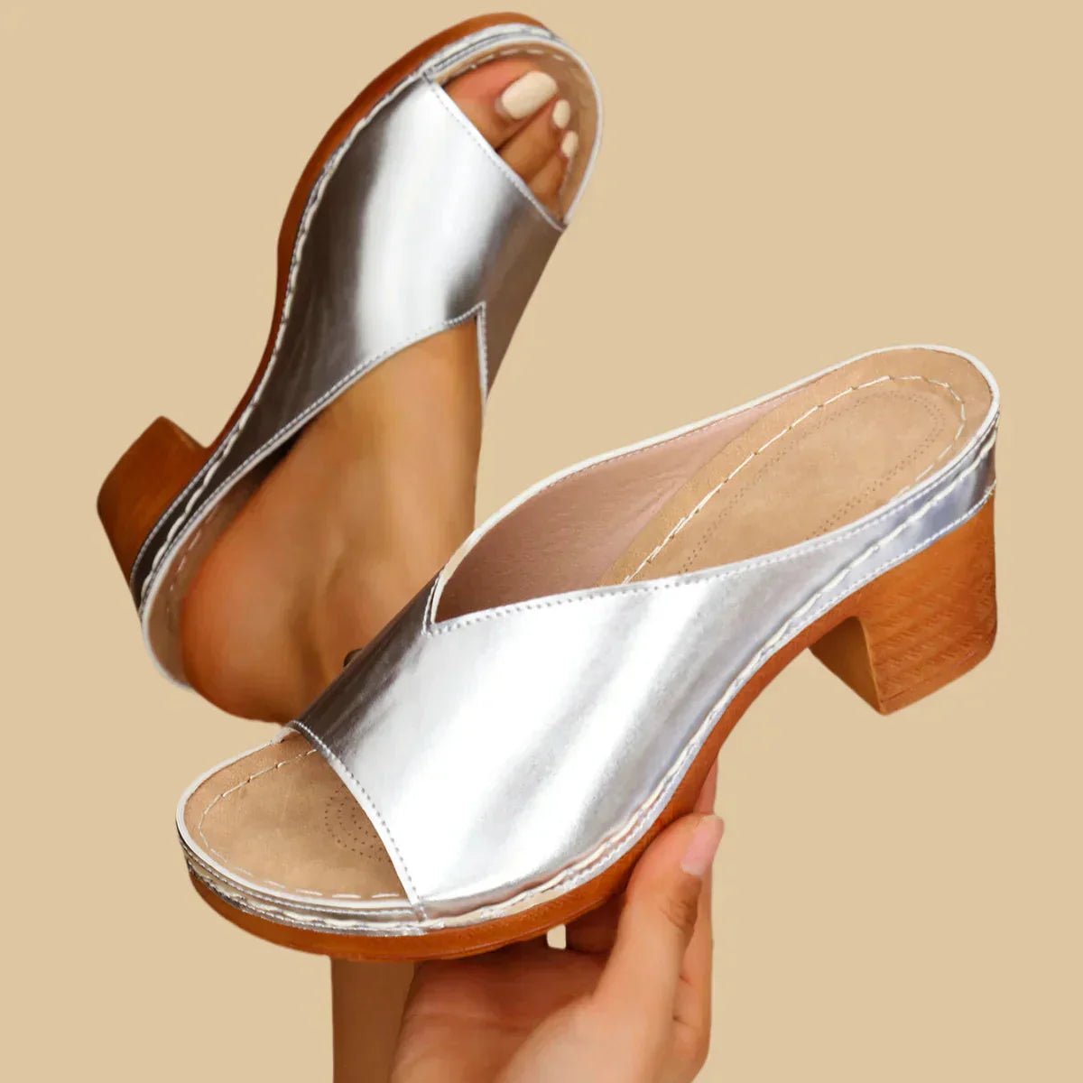 Women's Orthopedic Block-Heel Slip-On Open-Toe Mule Sandals