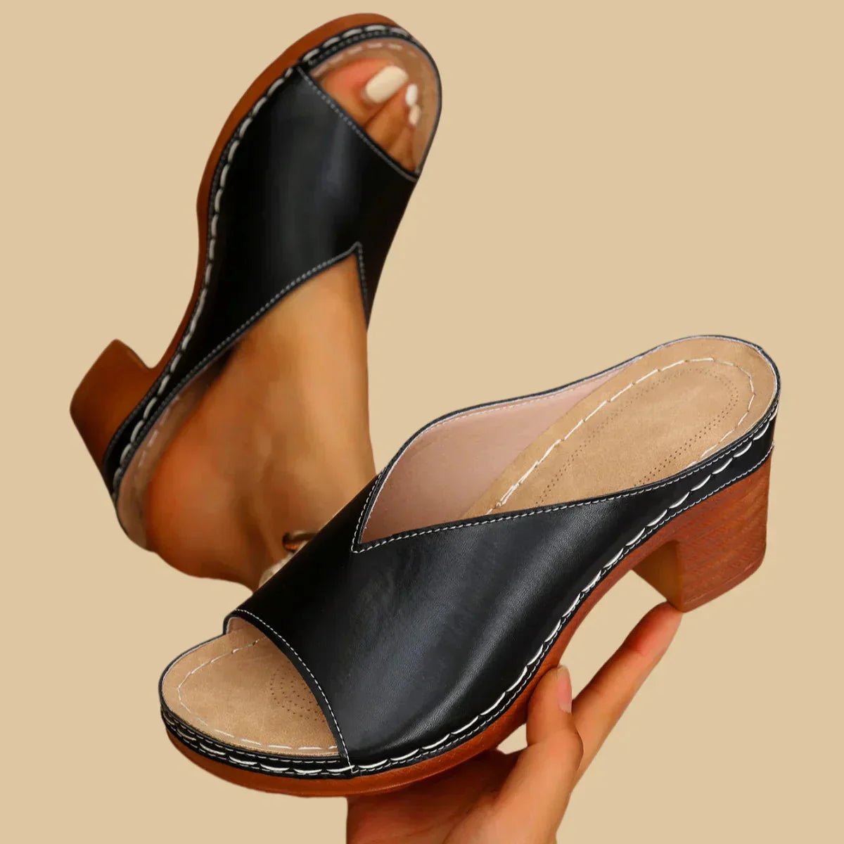 Women's Orthopedic Block-Heel Slip-On Open-Toe Mule Sandals
