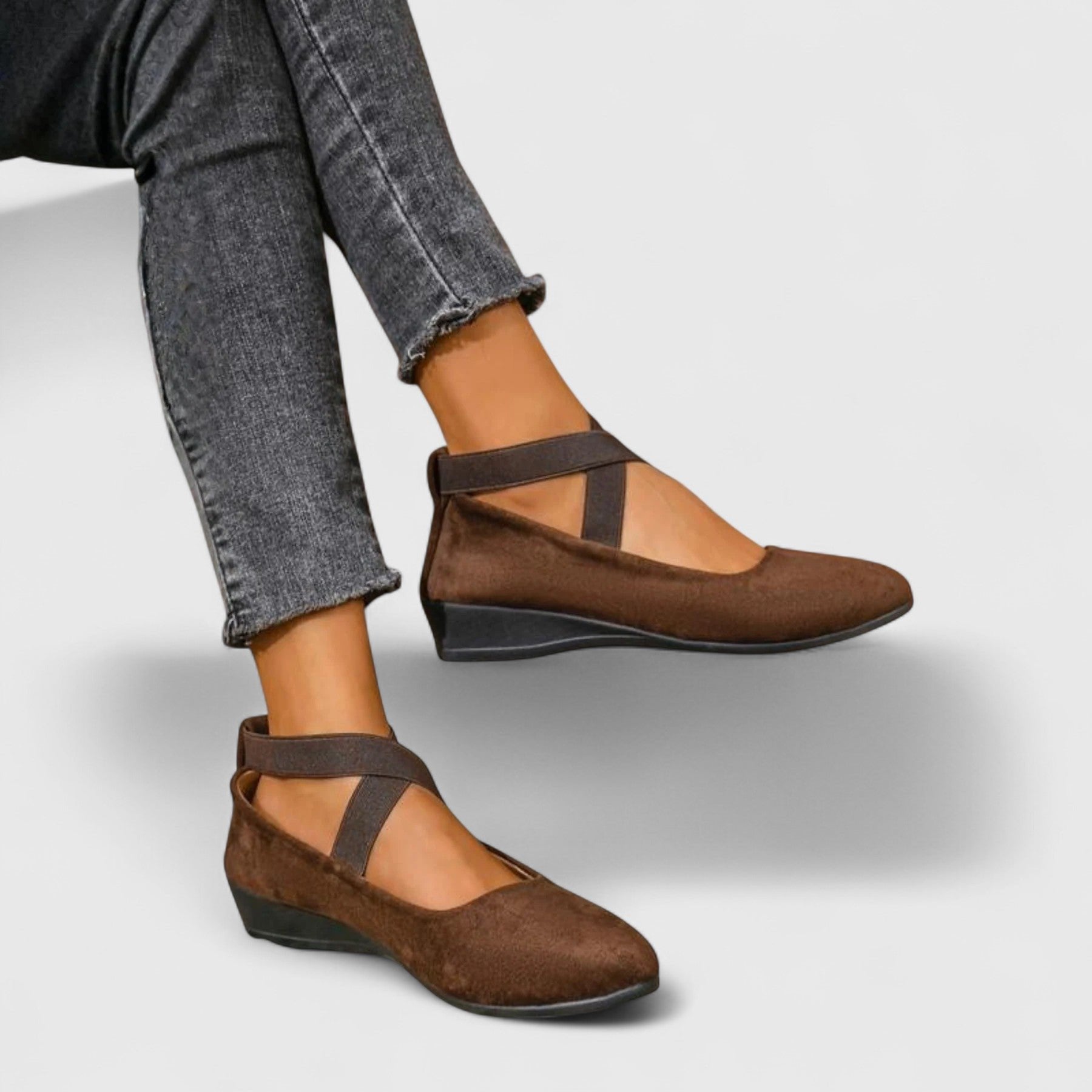 Women's Orthopedic Cushioned Cross-Strap Slip-On Flats - Brown