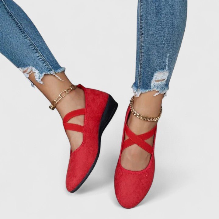 Women's Orthopedic Cushioned Cross-Strap Slip-On Flats - Red