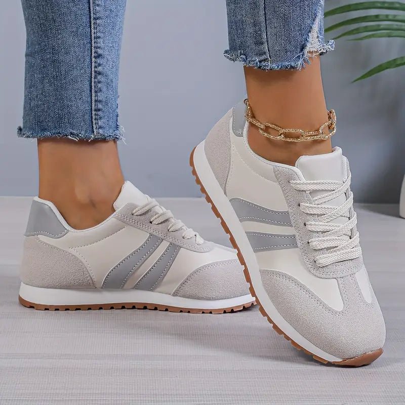 Women's Orthopedic Cushioned Lace-Up Colour-Block Trainers - Gray