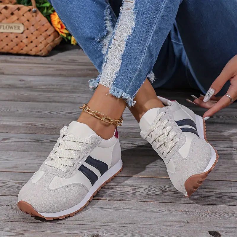 Women's Orthopedic Cushioned Lace-Up Colour-Block Trainers - Navy