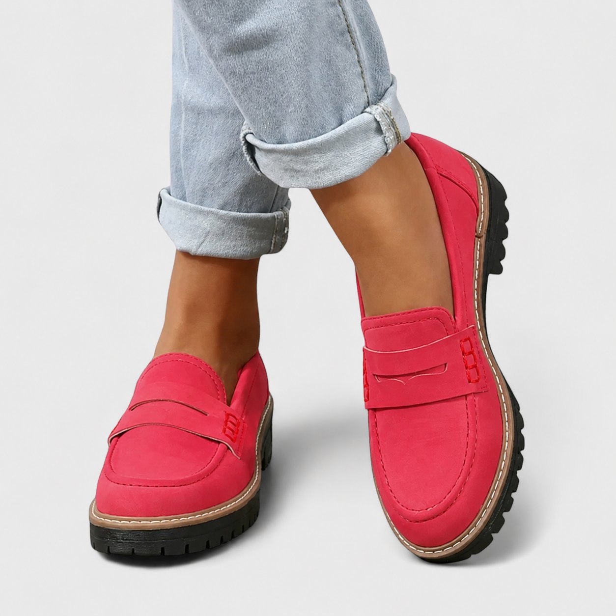 Women's Orthopedic Cushioned Slip-On Loafers - Red
