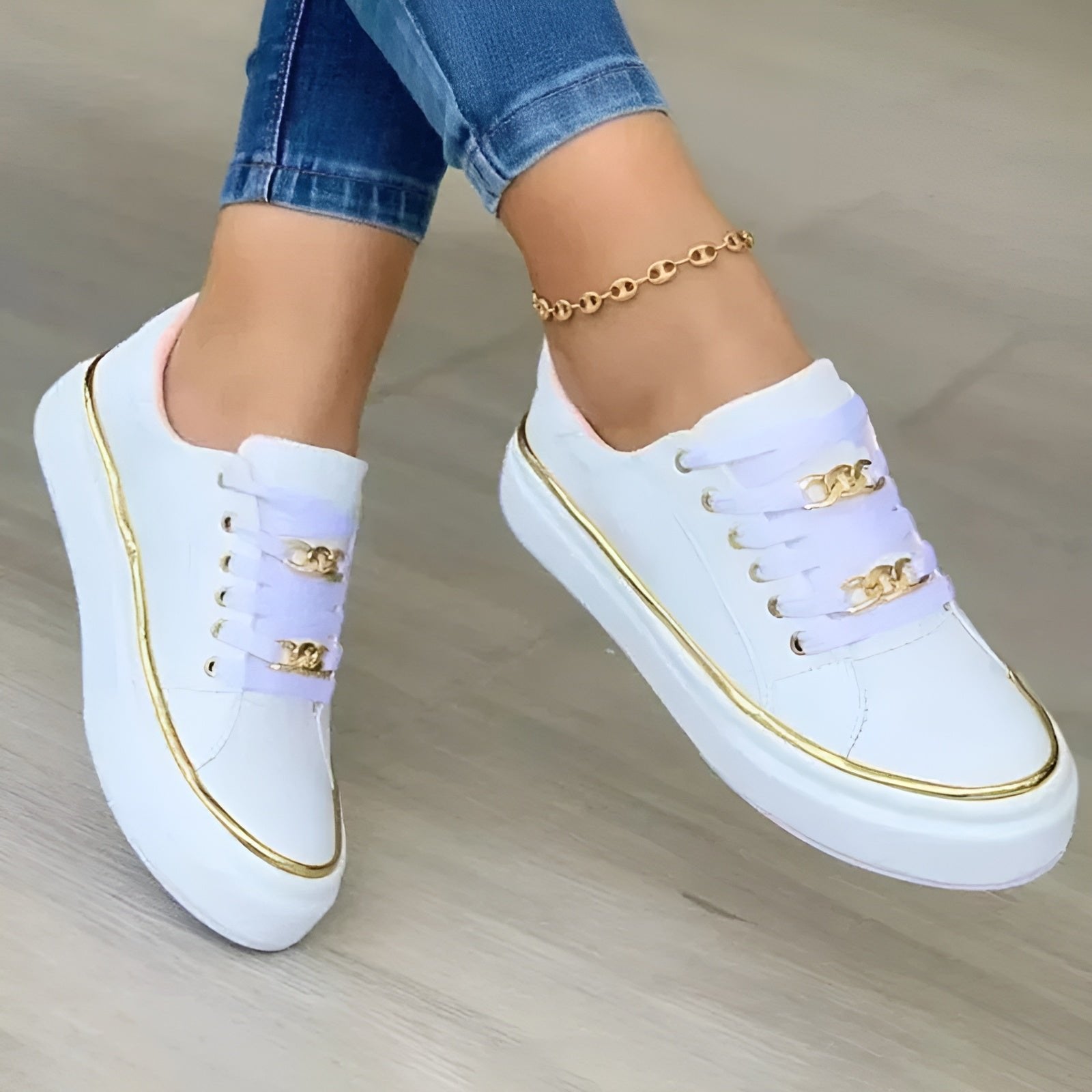 Women's Orthopedic Gold-Accent Lace-Up Platform Trainers - White (almost sold out!)
