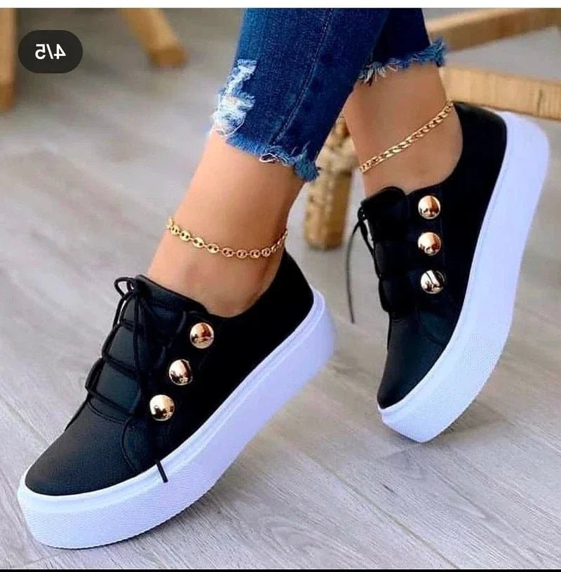Women's Orthopedic Gold-Stud Platform Lace-Up Trainers