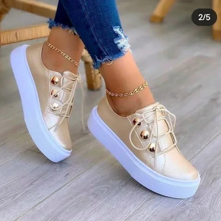 Women's Orthopedic Gold-Stud Platform Lace-Up Trainers - Gold (Almost sold out!)
