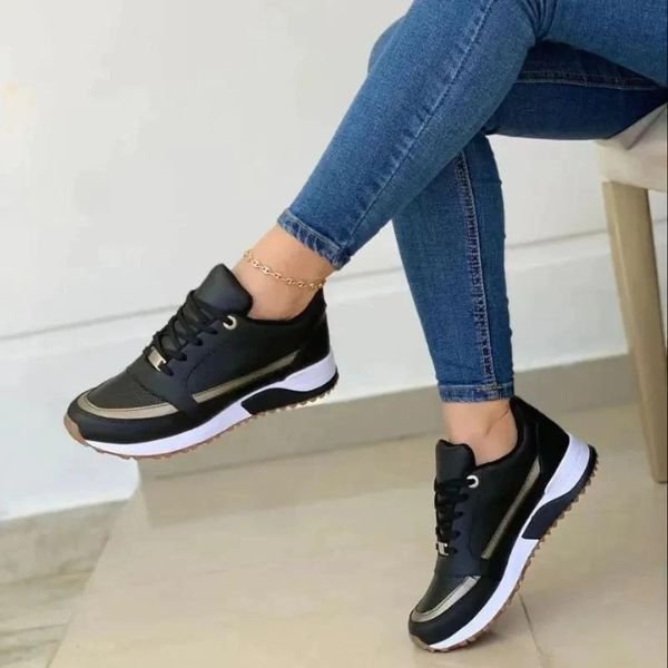 Women's Orthopedic Memory-Foam Lace-Up Comfort Trainers - Black