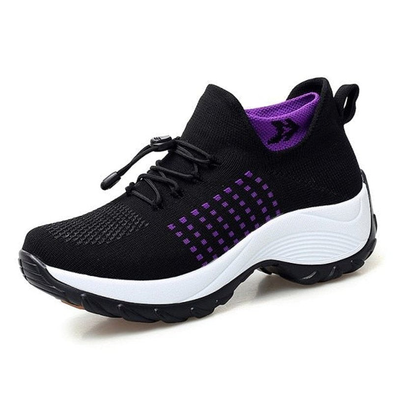 Women's Orthopedic Memory-Foam Lace-Up Platform Trainers - Black Purple