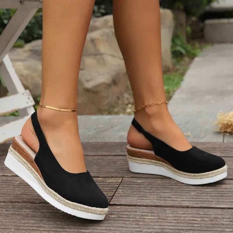 Women's Orthopedic Suede Slingback Wedge Sandals - Black
