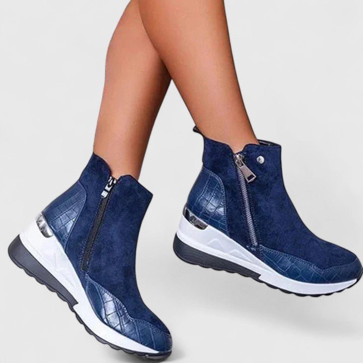 Women's Orthopedic Wedge-Sole Zip-Up Ankle Boots - Blue