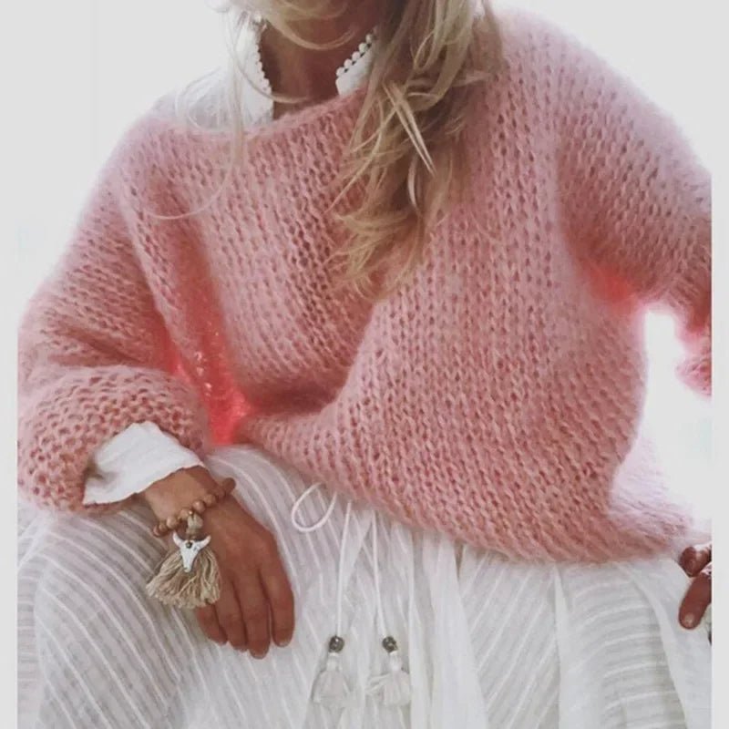 Women's Oversized Fluffy Knitted Crew-Neck Jumper