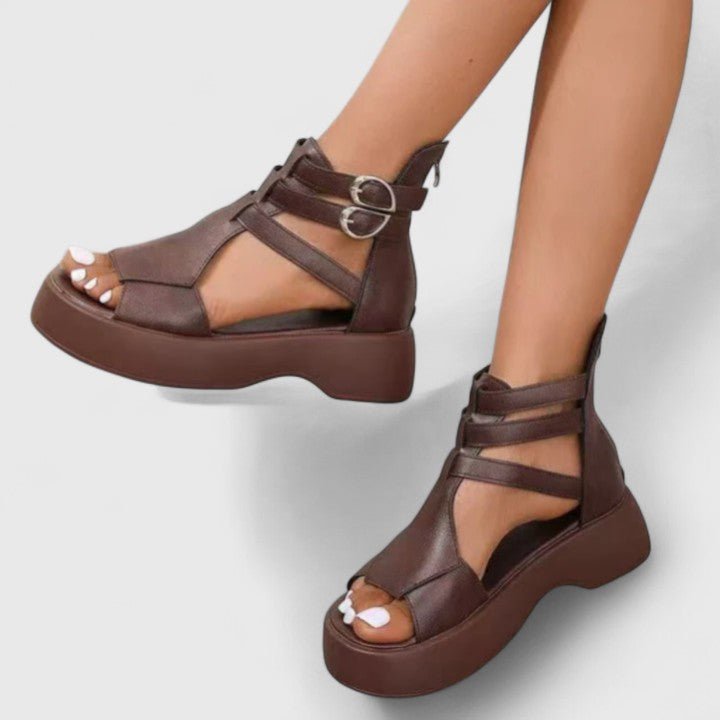 Women's Platform Gladiator Sandals Double-Buckle Ankle-Strap
