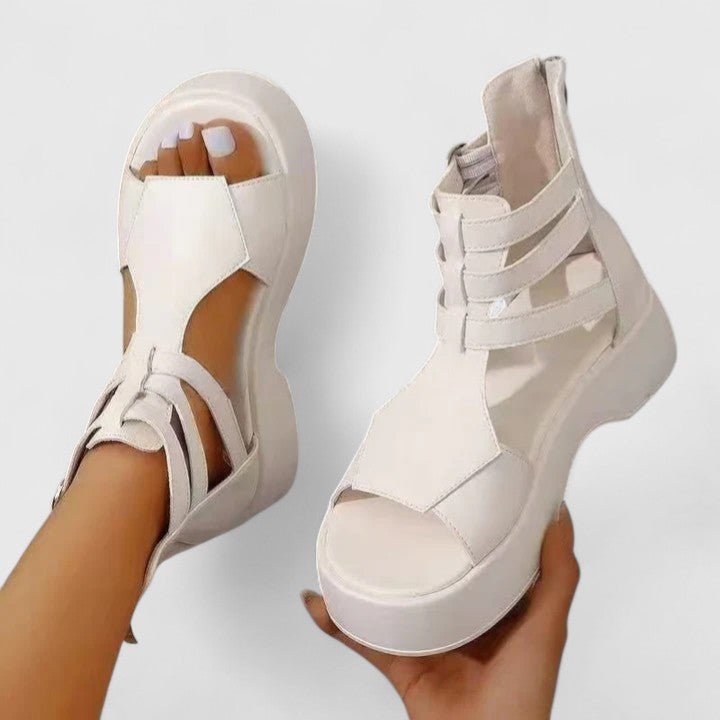 Women's Platform Gladiator Sandals Double-Buckle Ankle-Strap - Weiß