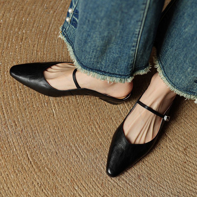 Women's Pointed-Toe Mary Jane Leather Slip-On Mule Flats