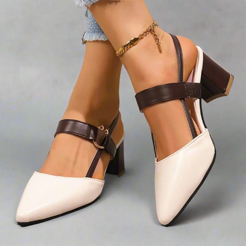 Women's Pointed-Toe Slingback Block-Heel PU Leather Pumps