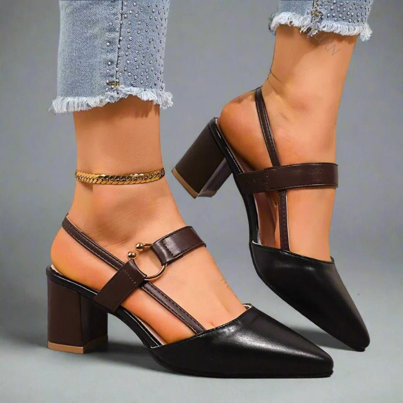 Women's Pointed-Toe Slingback Block-Heel PU Leather Pumps