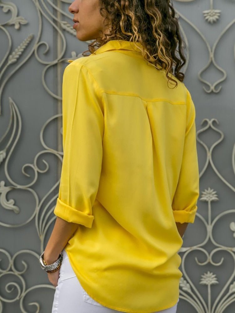Women's Relaxed-Fit Button-Down Roll-Sleeve Collared Blouse