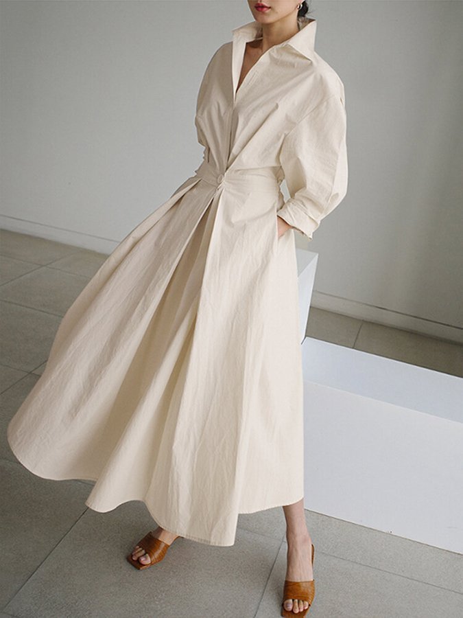 Women's Relaxed-Fit Button-Front Long-Sleeve Maxi Shirt Dress
