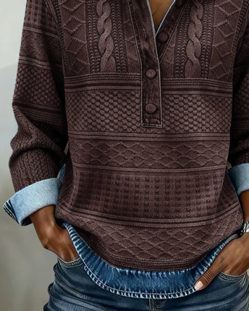 Women's Relaxed-Fit Cable-Knit Half-Button Collar Jumper