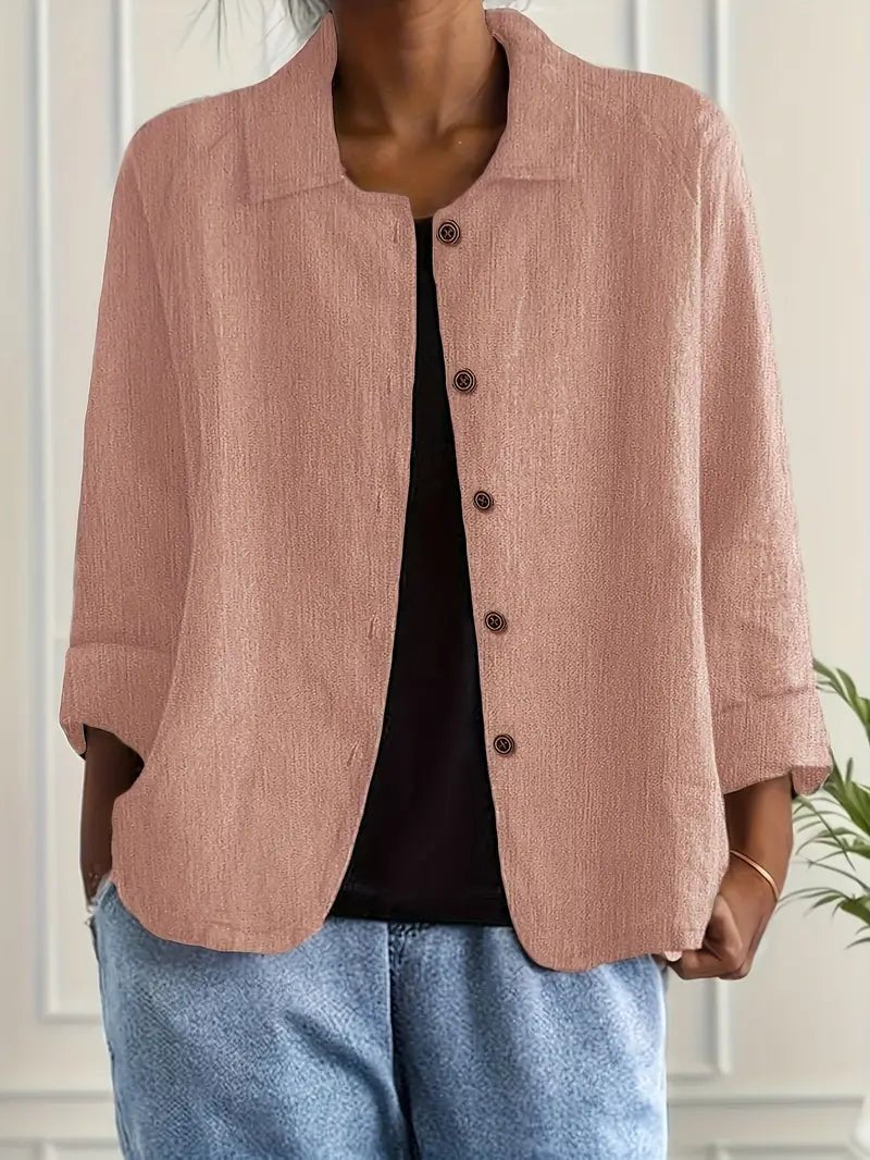 Women's Relaxed-Fit Collared Button-Front Long-Sleeve Shirt Jacket - Pink