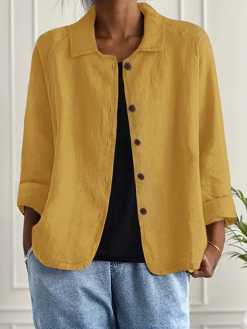 Women's Relaxed-Fit Collared Button-Front Long-Sleeve Shirt Jacket - Yellow