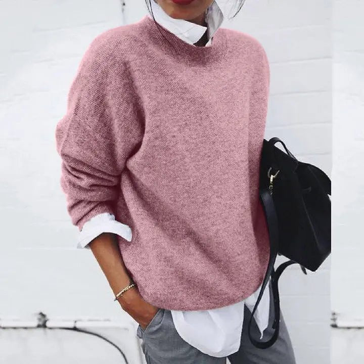 Women's Relaxed-Fit Crew-Neck Cashmere Blend Jumper - Pink