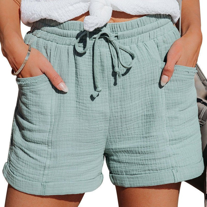 Women's Relaxed-Fit Drawstring-Waist Linen-Style Summer Shorts - Turquoise