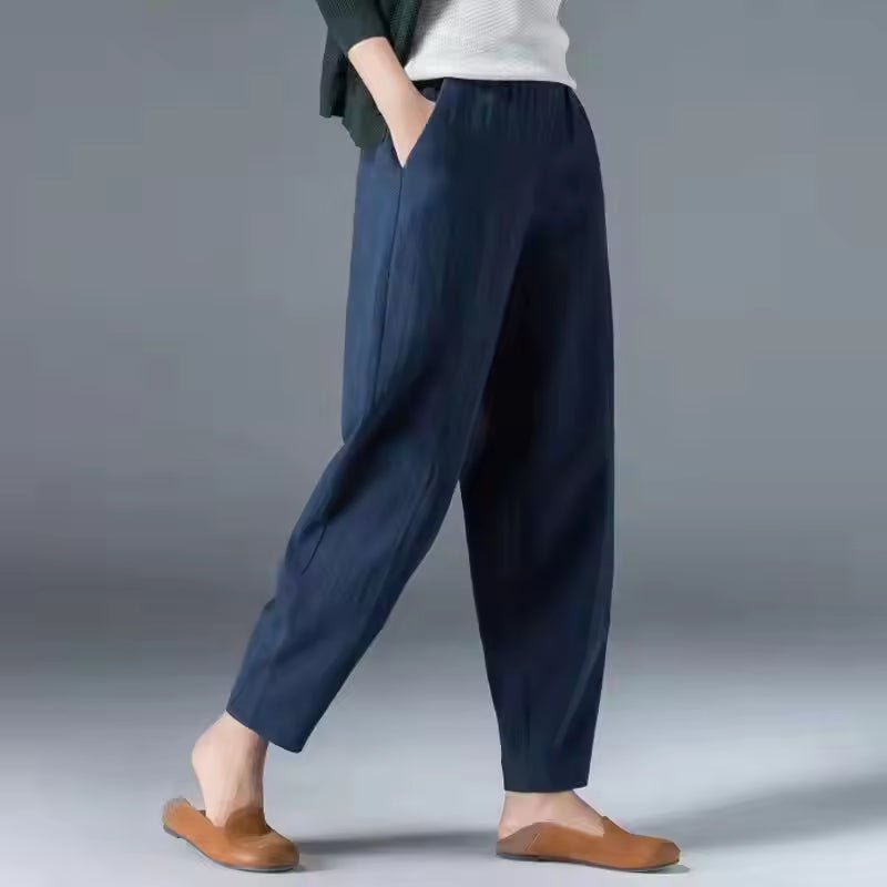 Women's Relaxed-Fit Elastic-Waist Tapered Ankle Trousers - Dark Blue