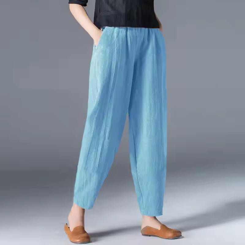 Women's Relaxed-Fit Elastic-Waist Tapered Ankle Trousers - Sky Blue
